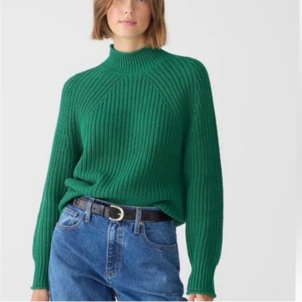 J. Crew, Viral Roll Neck Cotton Sweater, Fisherman, Kelly Green